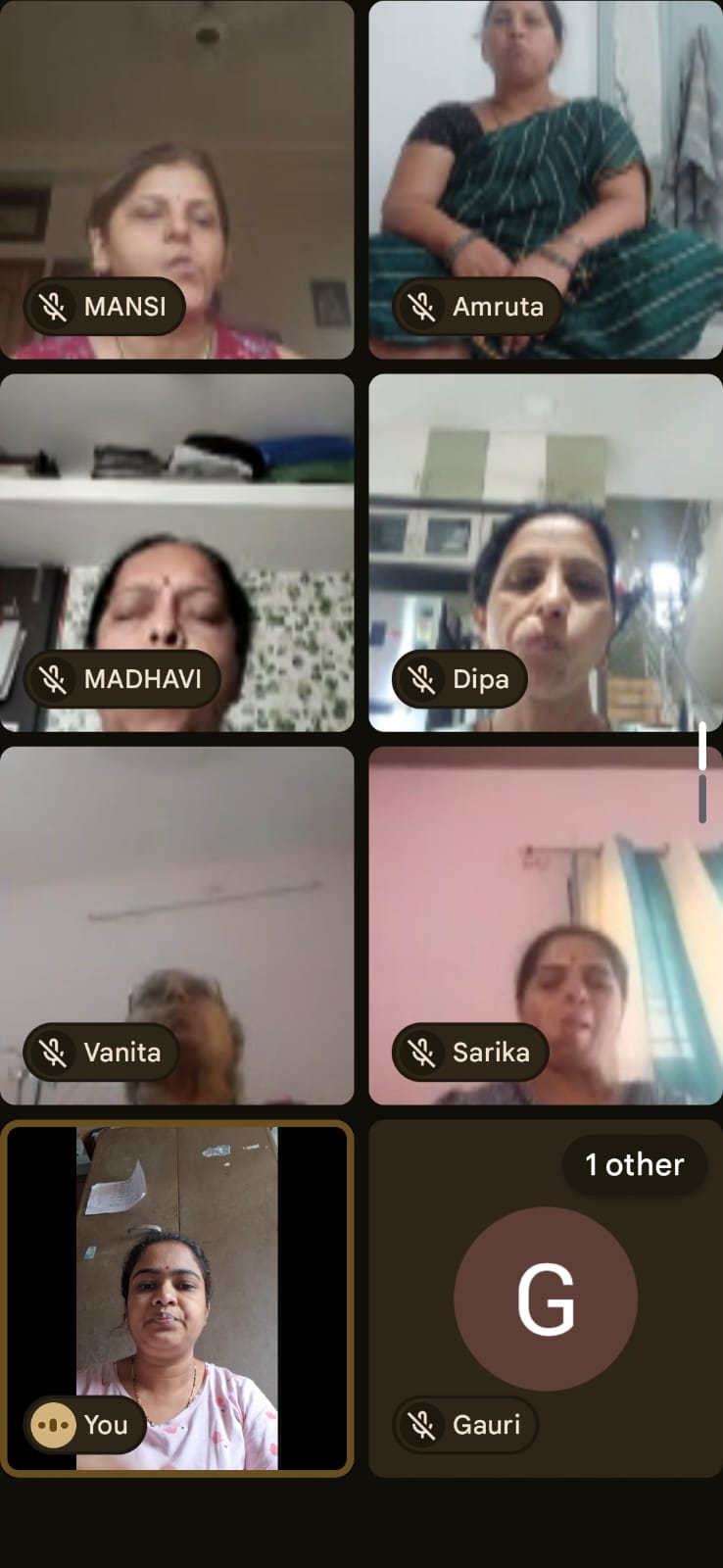 Students practising guided pranayama together in a live online class