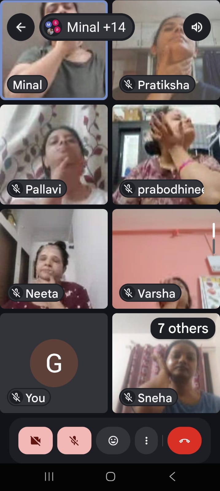 Minal guiding students through a face yoga and breathing practice online