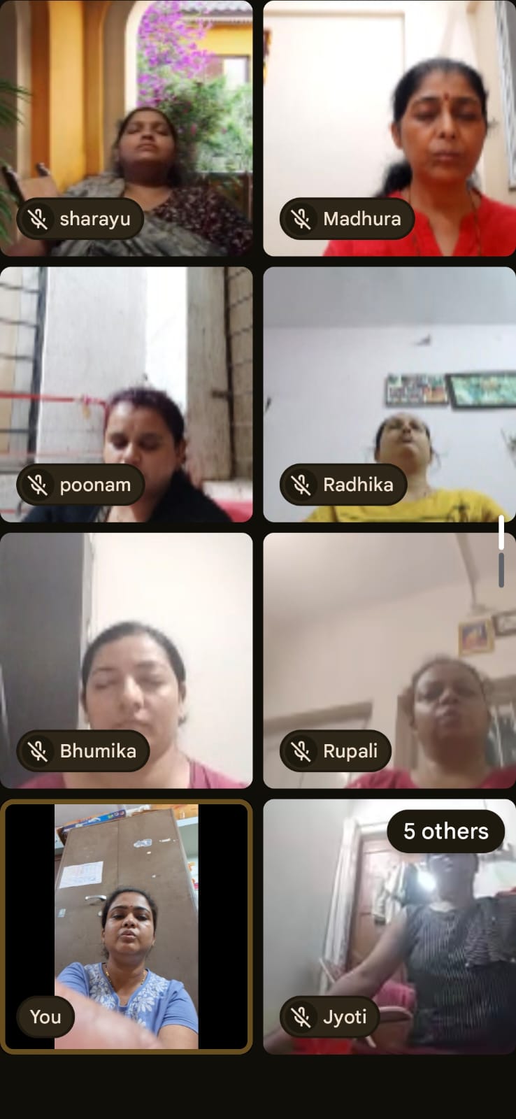 Online pranayama class with students practising from different homes